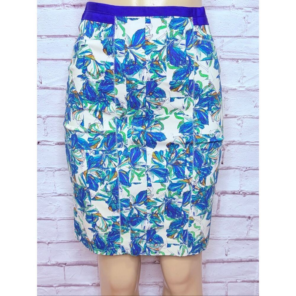Club Monaco Womens Francis Blue Floral Fully Lined Straight Pencil Skirt Size 4